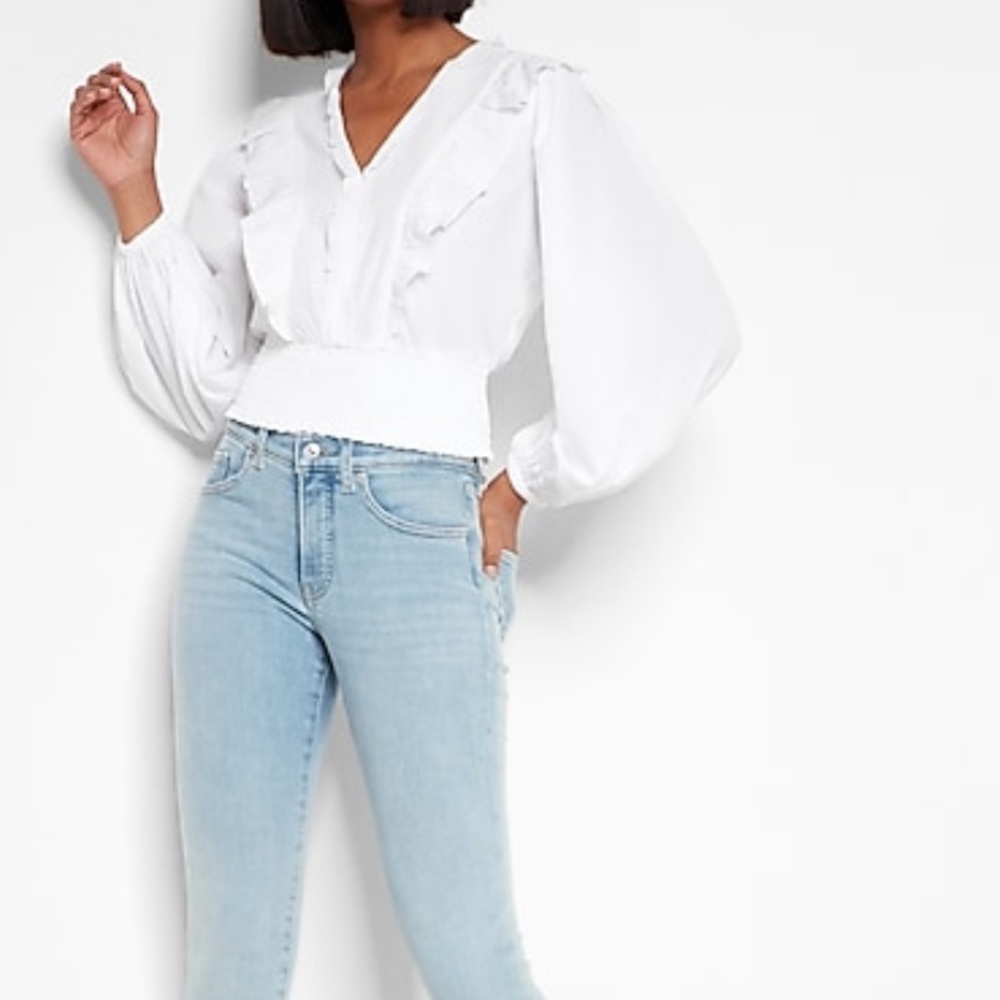 Express V Neck Ruffle Blouse - Picture 2 of 7